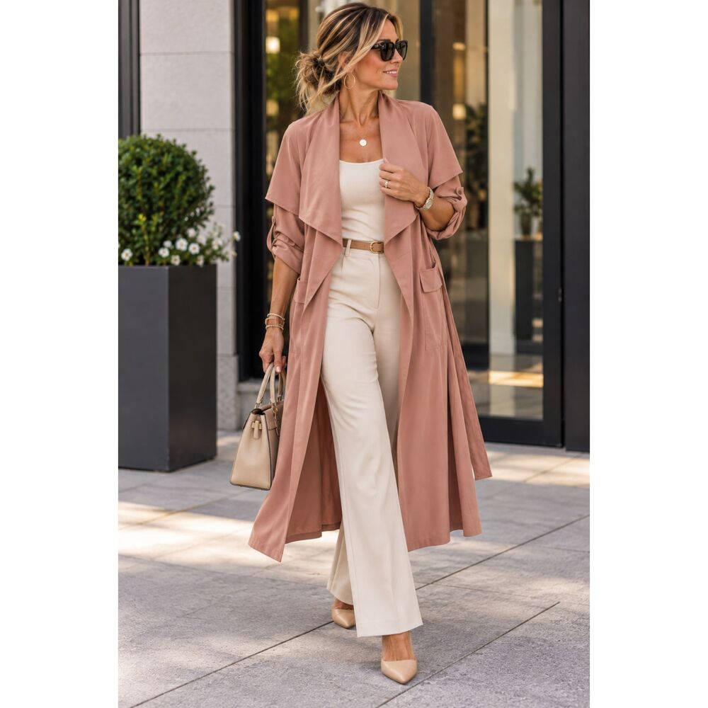 Privy Mauve Longline Duster Lightweight Belted Layer Medium EUC